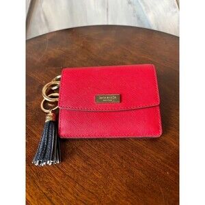 Kate Spade Red Saffiano Leather Keychain Wallet Card Holder Tassel Charm Holiday